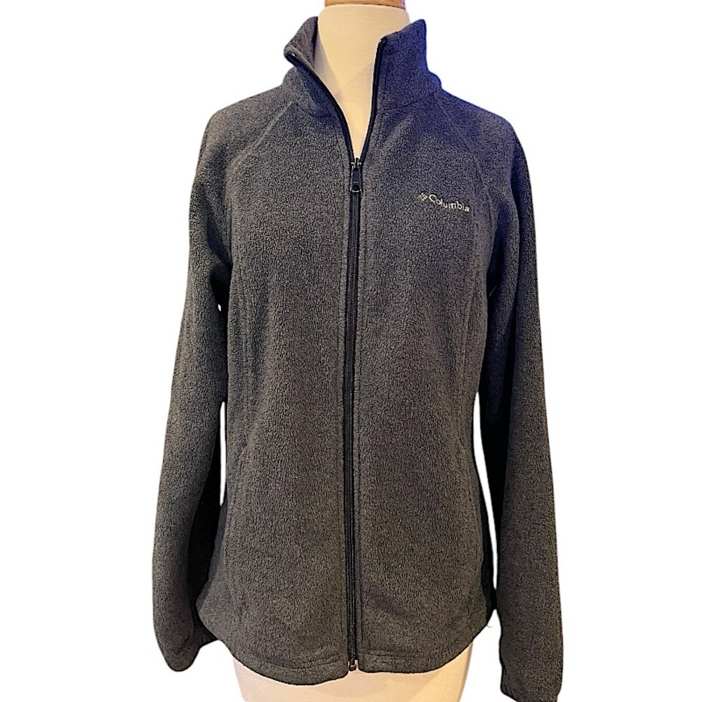 Columbia Dark Gray Full Zip Fleece Jacket Zip Pickets Fall Cozy Medium